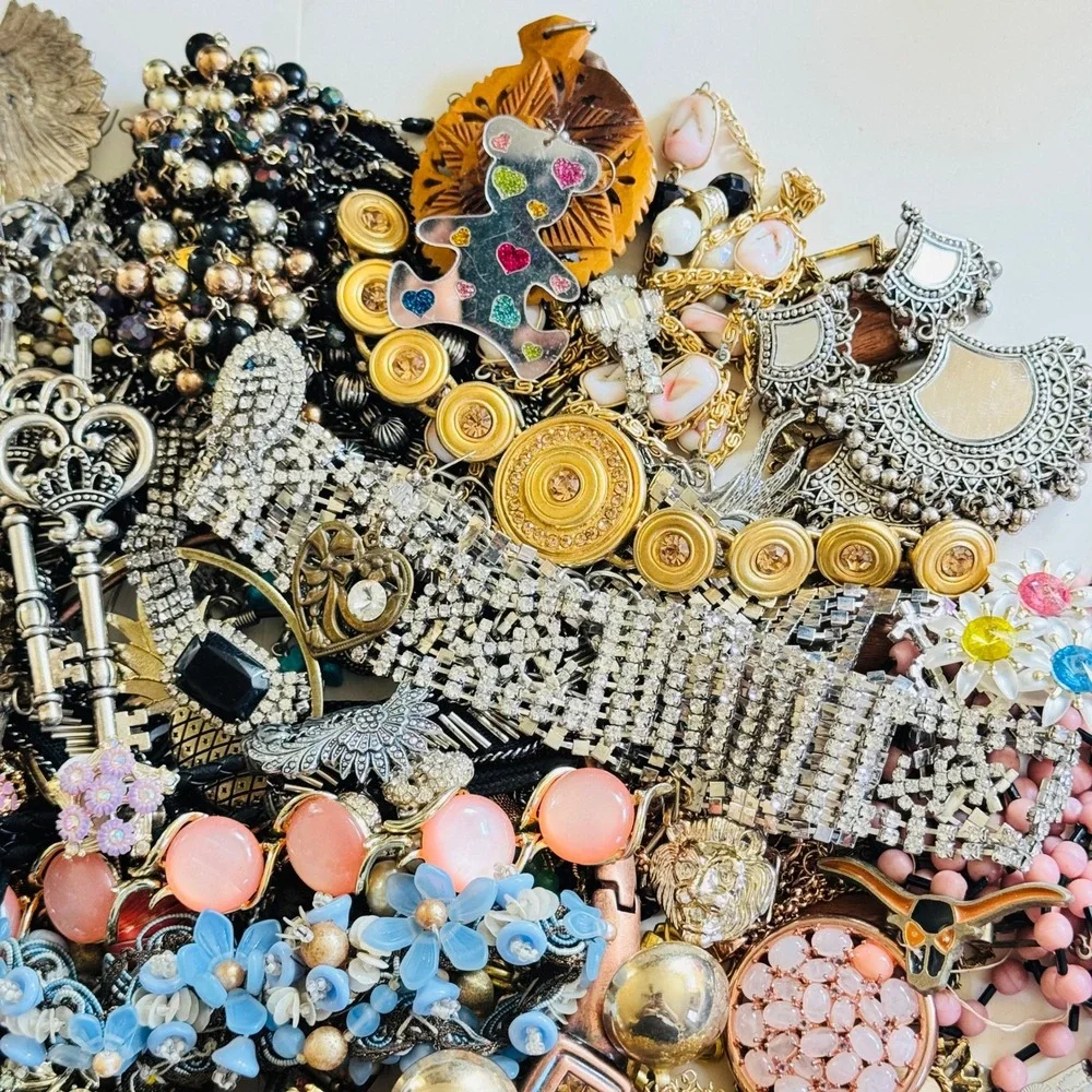 VTG Now Rhinestone Colorful Junk Costume Jewelry Lot Craft Arts As Is 4.5lbs